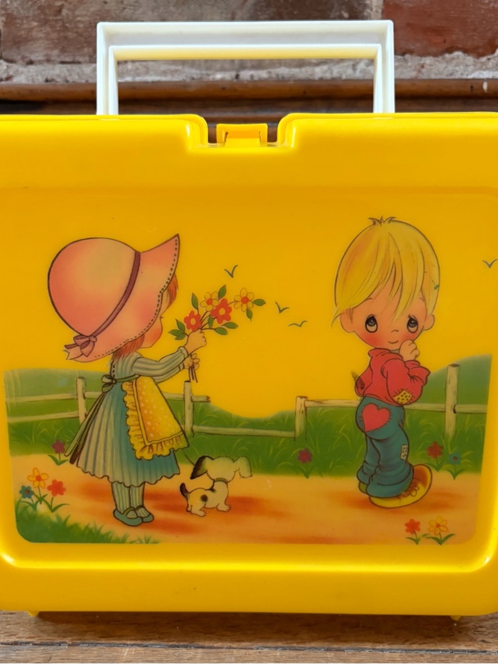 Vintage Retro 1980s Precious Moments by Enesco Yellow Plastic Lunchbox